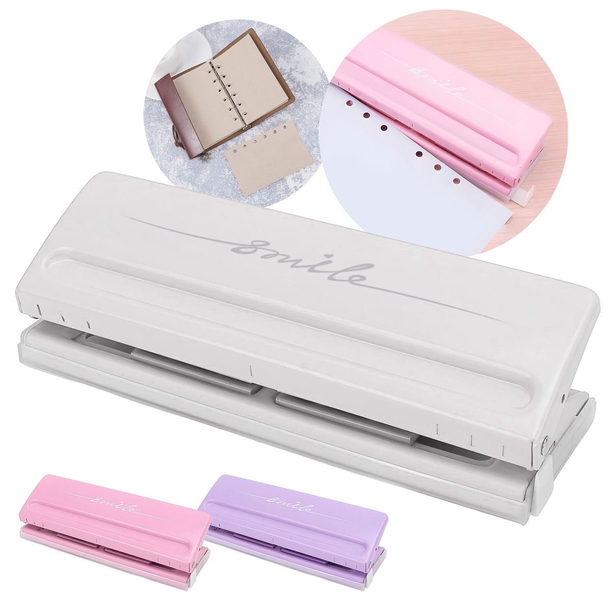 GENERICO - Perforadora Metálica 6 Agujeros Ajustable A6 A7 B5 Blanco