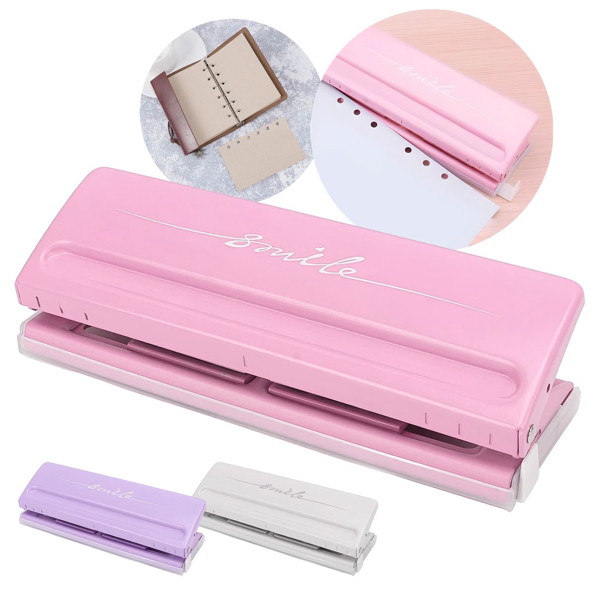 GENERICO - Perforadora Metálica 6 Agujeros Ajustable A6 A7 B5 Rosado