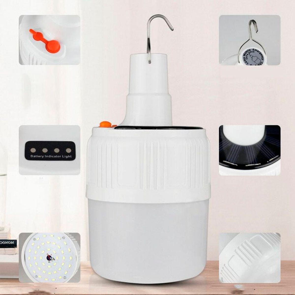 GENERICO - Ampolleta Solar Led Recargable Para Camping y Emergencia