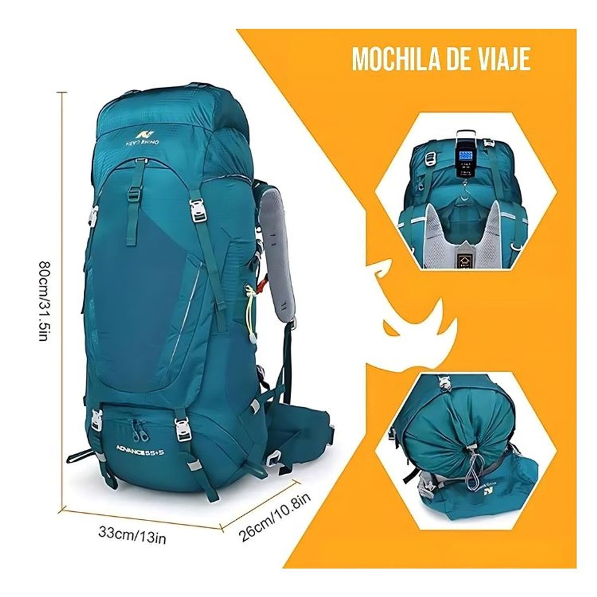 CRUSEC - Mochila Senderismo 65L Montañismo Impermeable Azul