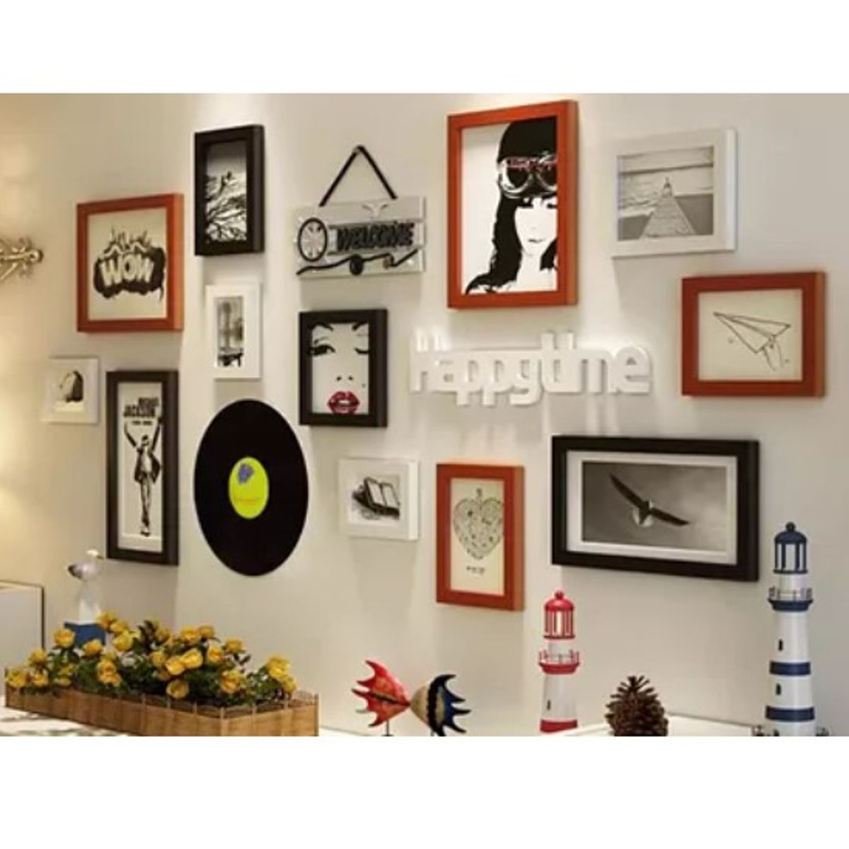 ESHOPANGIE - Set Marcos Foto Decorativo Pared 12 Piezas 2 letreros 1vinilo