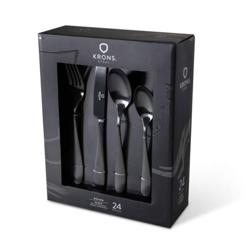 KRONS - Juego De Cubiertos Premium Black Acero Inoxidable