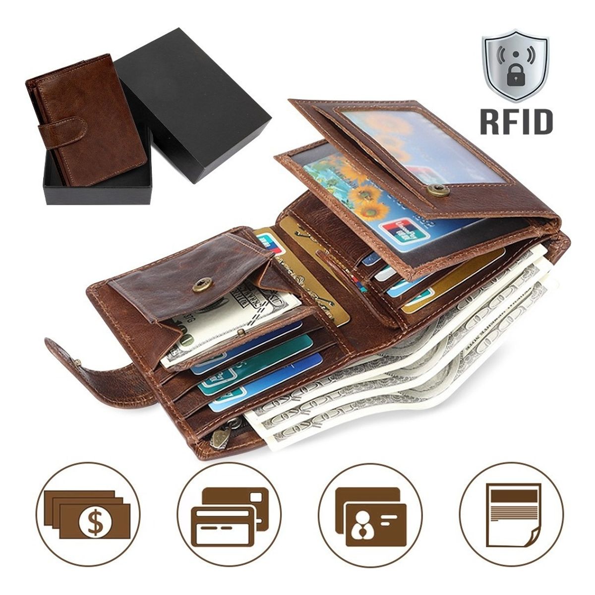 U BUY - Cartera Antirrobo Para Hombre Billetera Clip Rfid Cuero