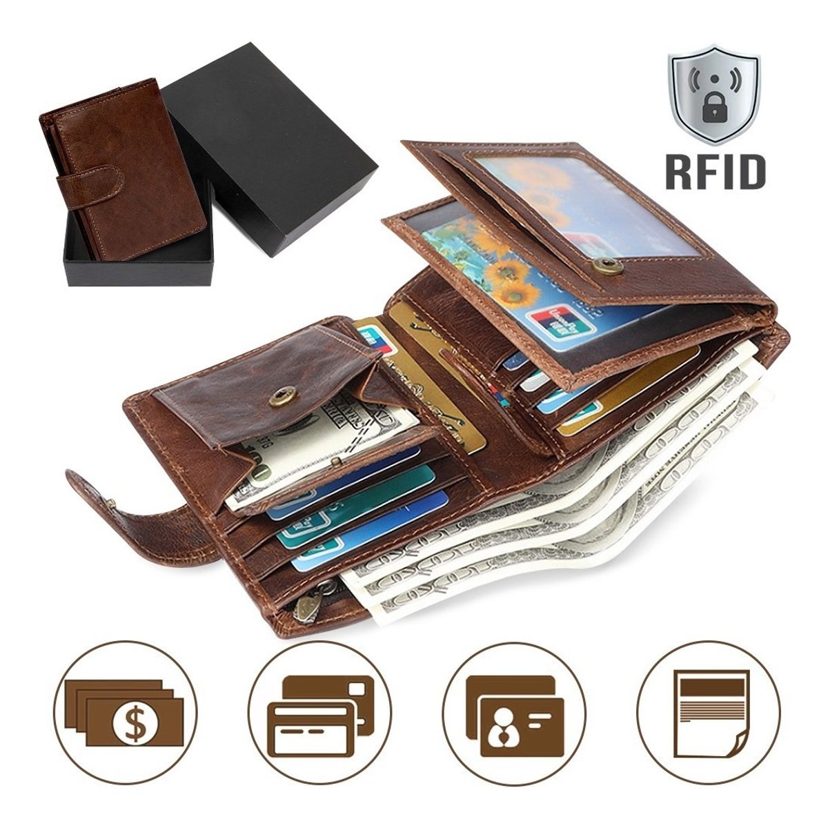 U BUY - Cartera Antirrobo Para Hombre Billetera Clip Rfid Cuero