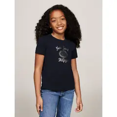 TOMMY HILFIGER - Polera Con Logo Metalizado Azul