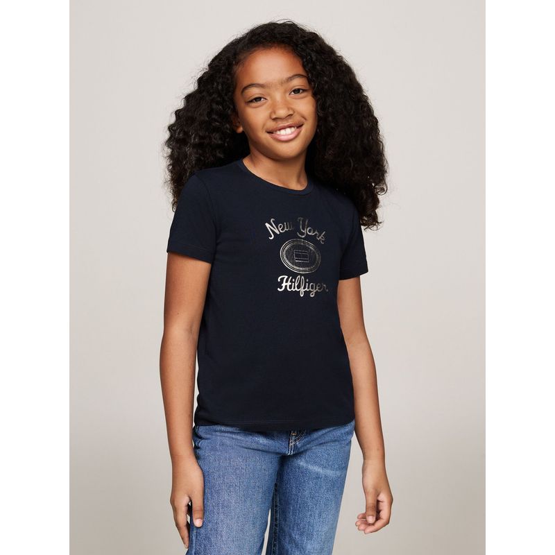 TOMMY HILFIGER - Polera Con Logo Metalizado Azul Tommy Hilfiger