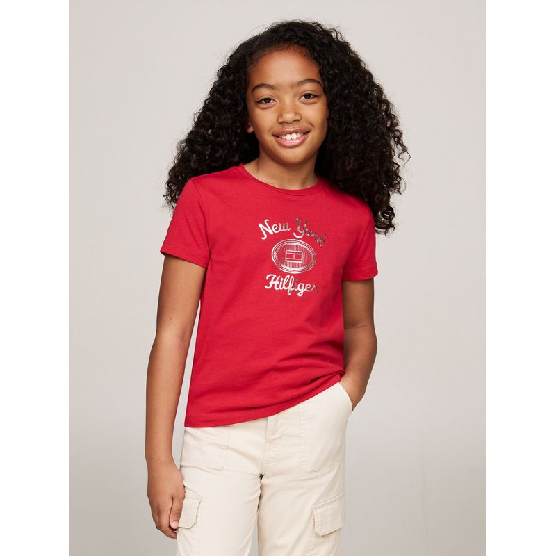 TOMMY HILFIGER - Polera Con Logo Metalizado Rojo Tommy Hilfiger