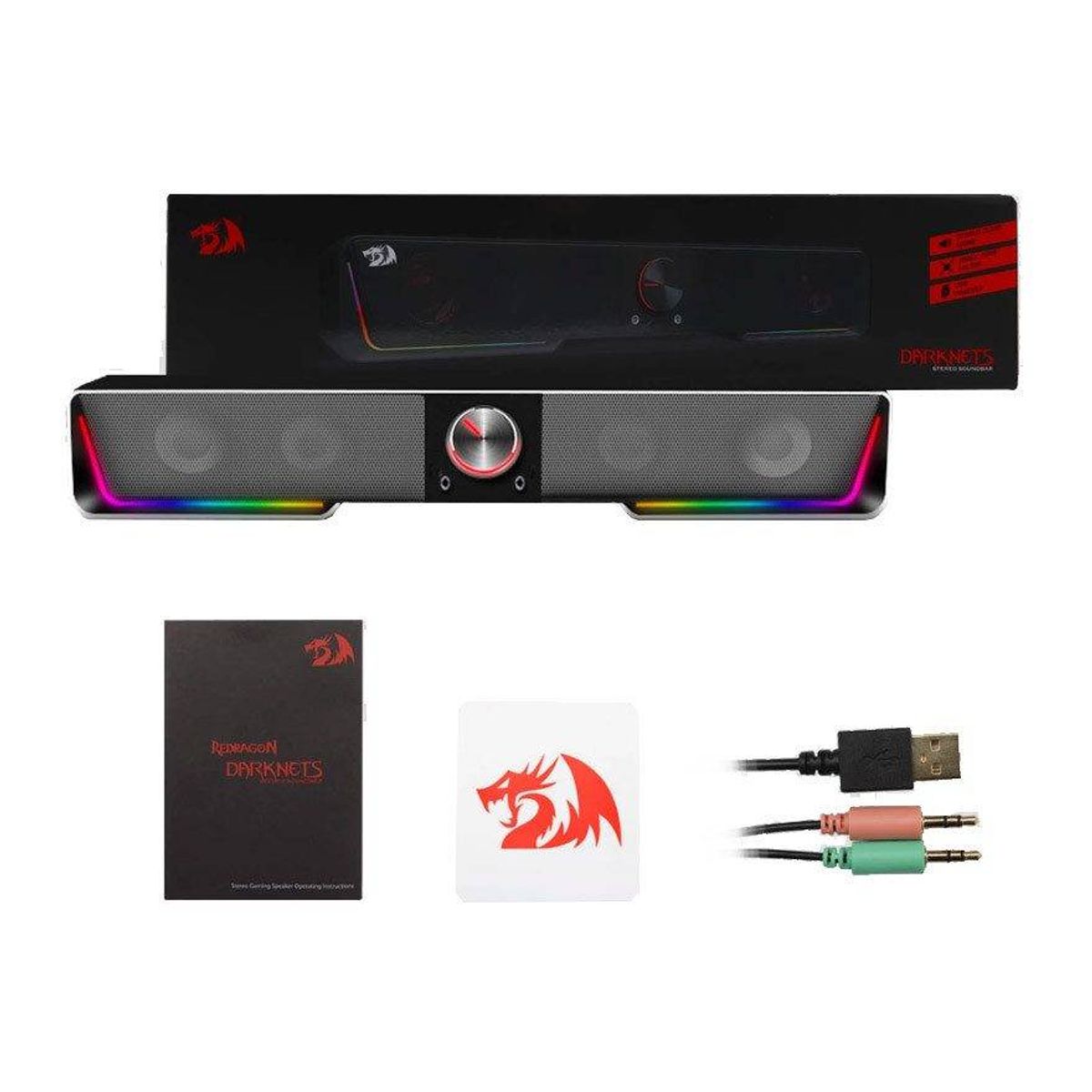 REDRAGON - Soundbar Gamer Redragon Darknets, Stereo, RGB, Bluetooth 5.0 + 3,5mm