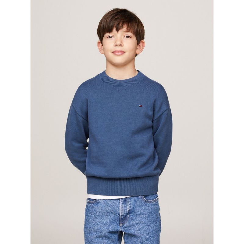 TOMMY HILFIGER - Sweater Con Logo Bordado Essential Azul Tommy Hilfiger
