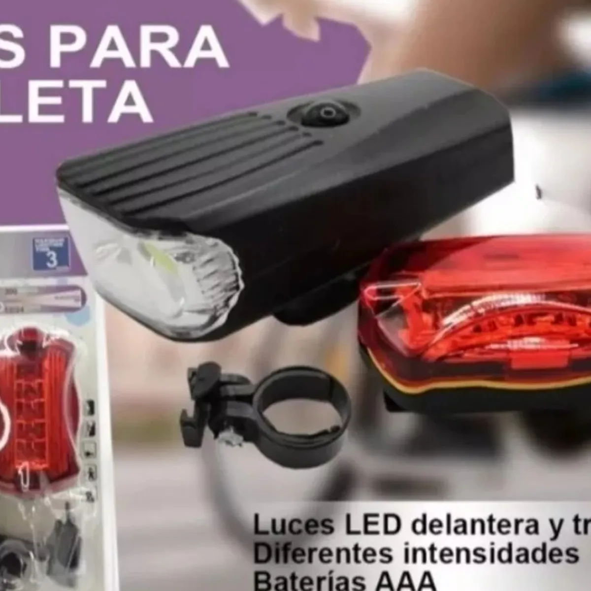 GENERICO - Set Luz Bicicleta Delantera Y Trasera  Cob Y Led