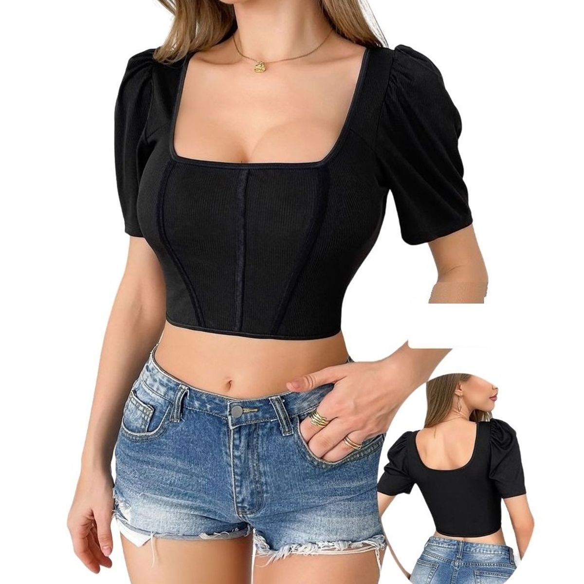 GARSIL - Crop Top Peto Para Mujer Con Escote Cuadrado Y Tela Acanalada