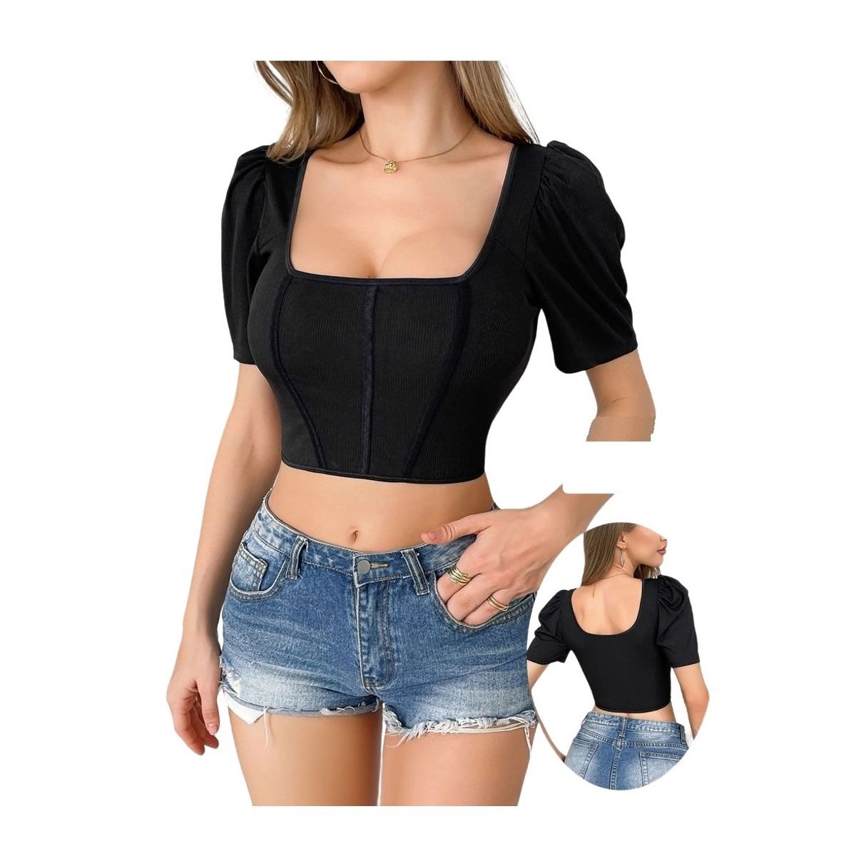 GARSIL - Crop Top Peto Para Mujer Con Escote Cuadrado Y Tela Acanalada