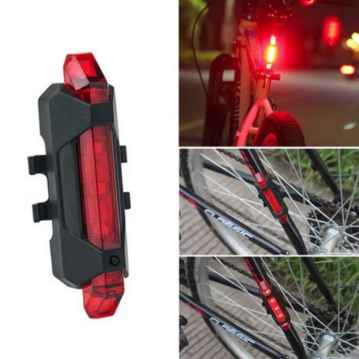 GENERICO - Luz led Bicicleta Trasera usb recargable Color Rojo
