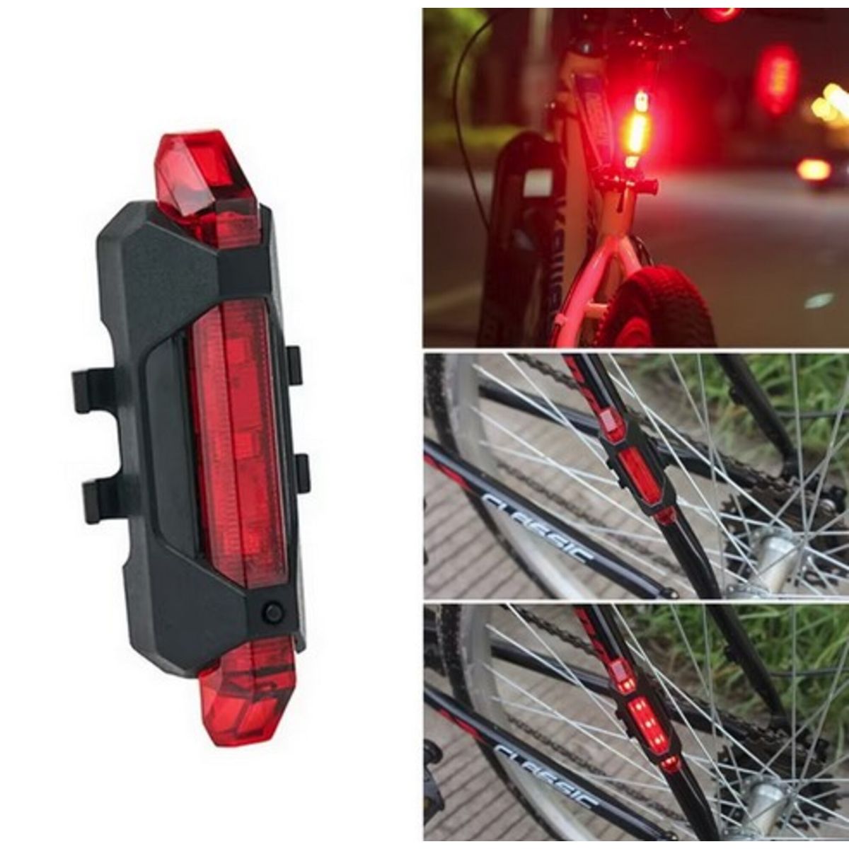 GENERICO - Luz led Bicicleta Trasera usb recargable Color Rojo