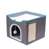 Cama y casa para gatos con rascador