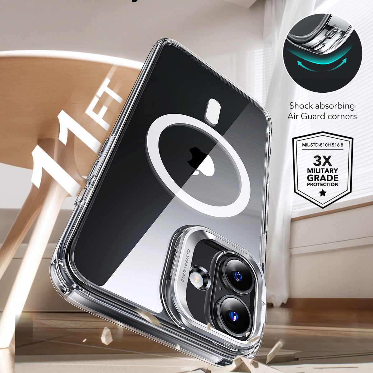 ESR - Carcasa ESR Para iPhone 16 Hybrid Stash Stand Transparente