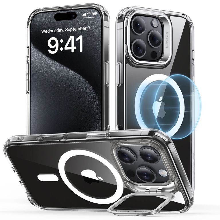 Carcasa Para iPhone 16 Pro Hybrid Stash Stand Transparente