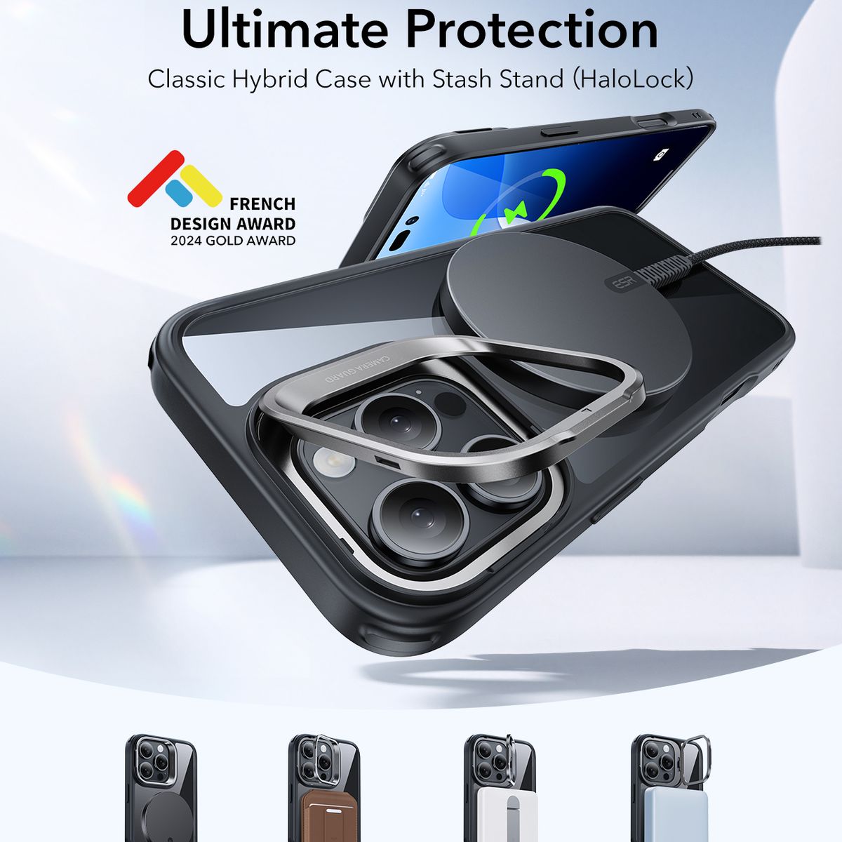 ESR - Carcasa ESR Para iPhone 16 Pro Hybrid Stash Stand Negro