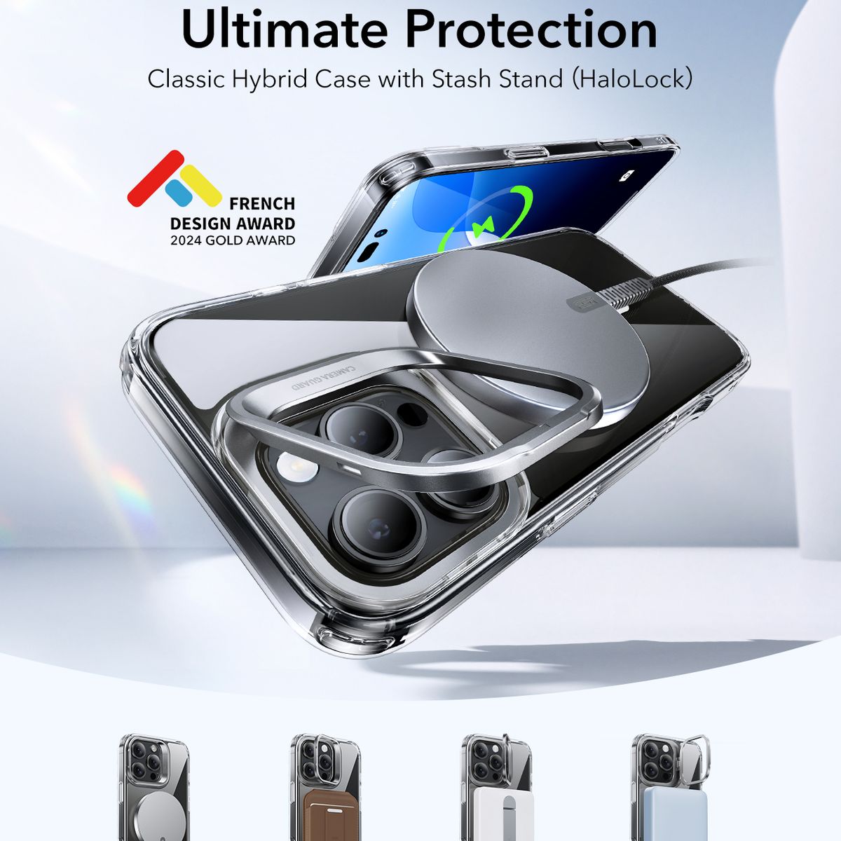 ESR - Carcasa ESR Para iPhone 16 Pro Max Hybrid Stash Stand Transparente