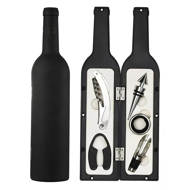 GENERICO - Set Kit 5 Pcs Sacacorcho Descorchador + Estuche Botella Vino
