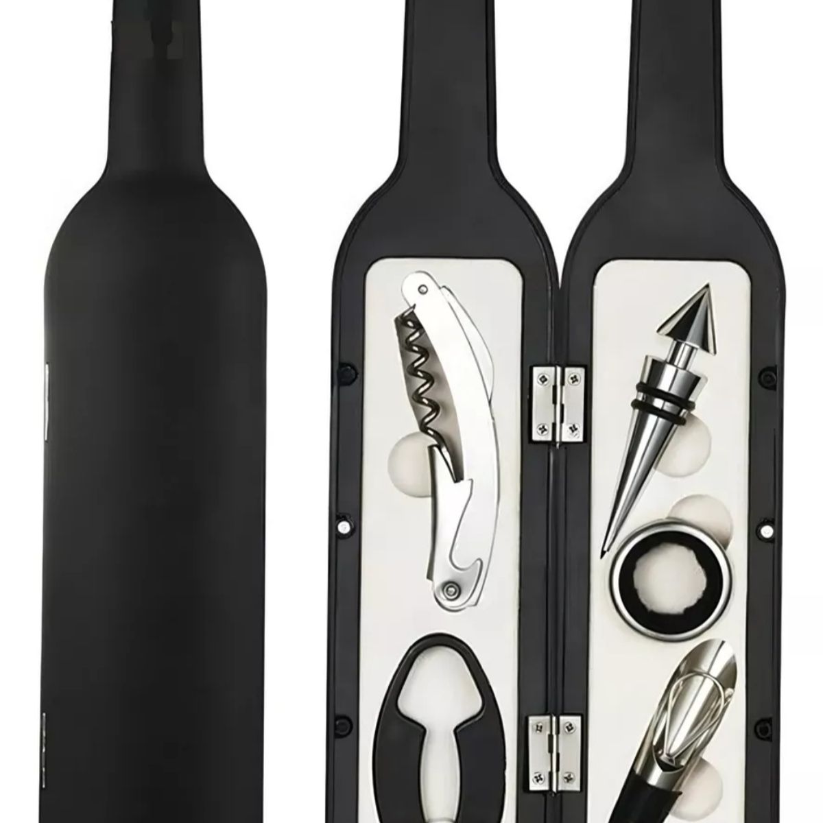 GENERICO - Set Kit 5 Pcs Sacacorcho Descorchador + Estuche Botella Vino