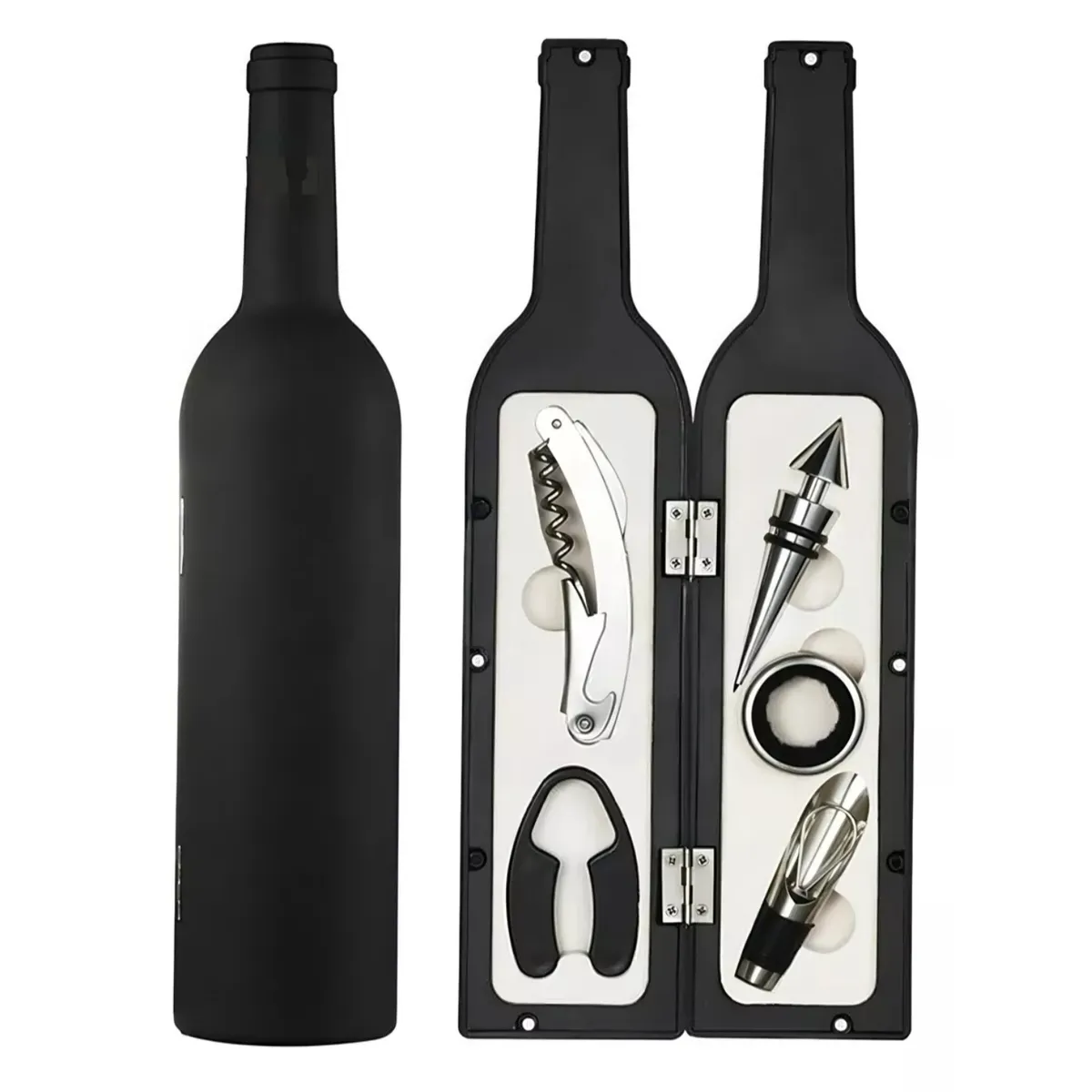GENERICO - Set Kit 5 Pcs Sacacorcho Descorchador + Estuche Botella Vino
