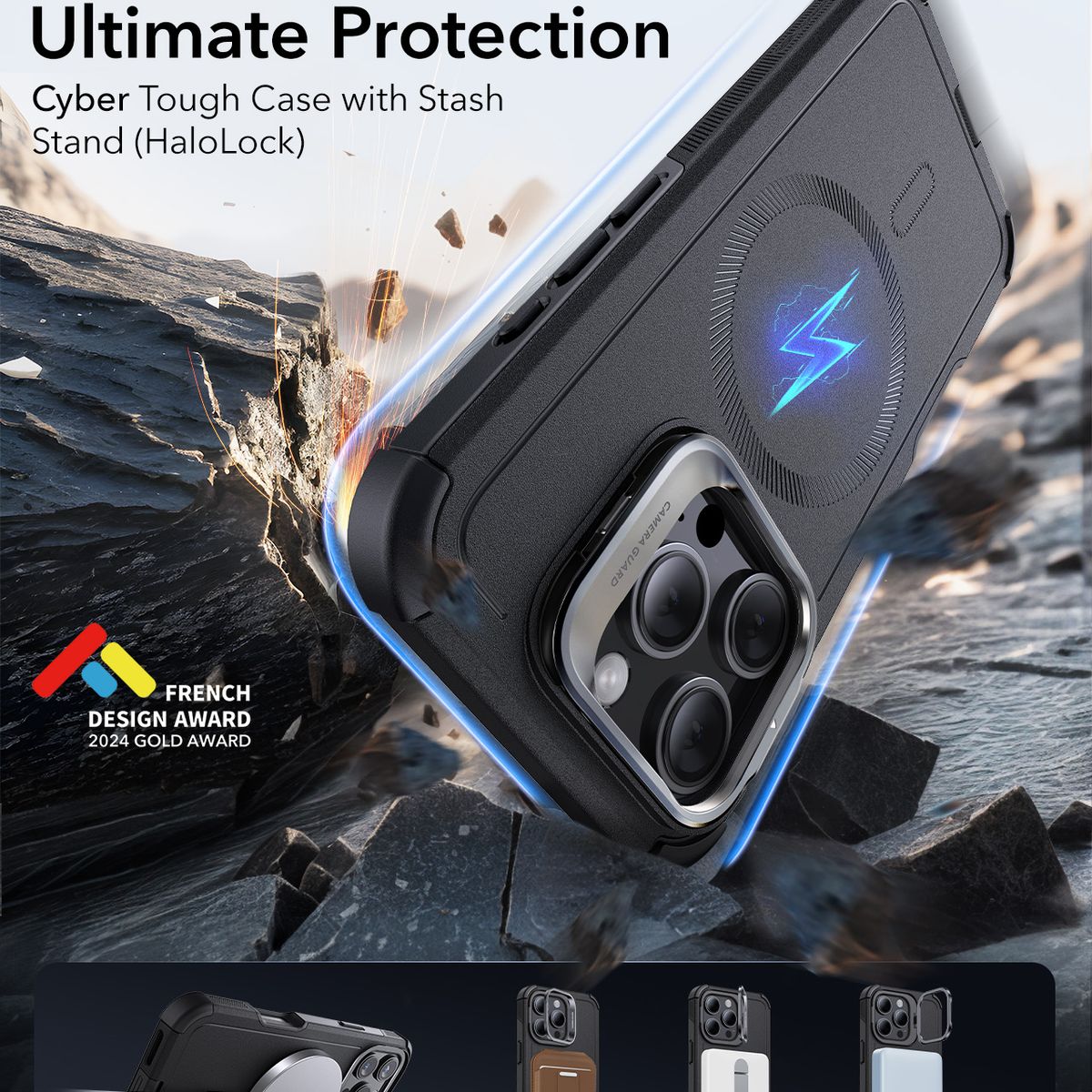 ESR - Carcasa ESR Para iPhone 16 Pro Cyber Armor Negro