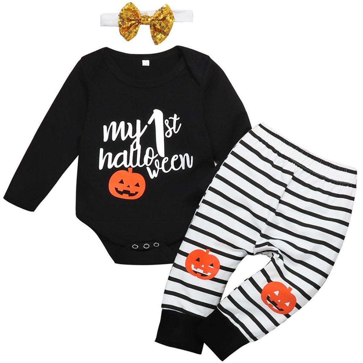 ANGO - Conjunto HALLOWEEN BEBÉ 3 pcs Negro Calabaza  My first Halloween Niña