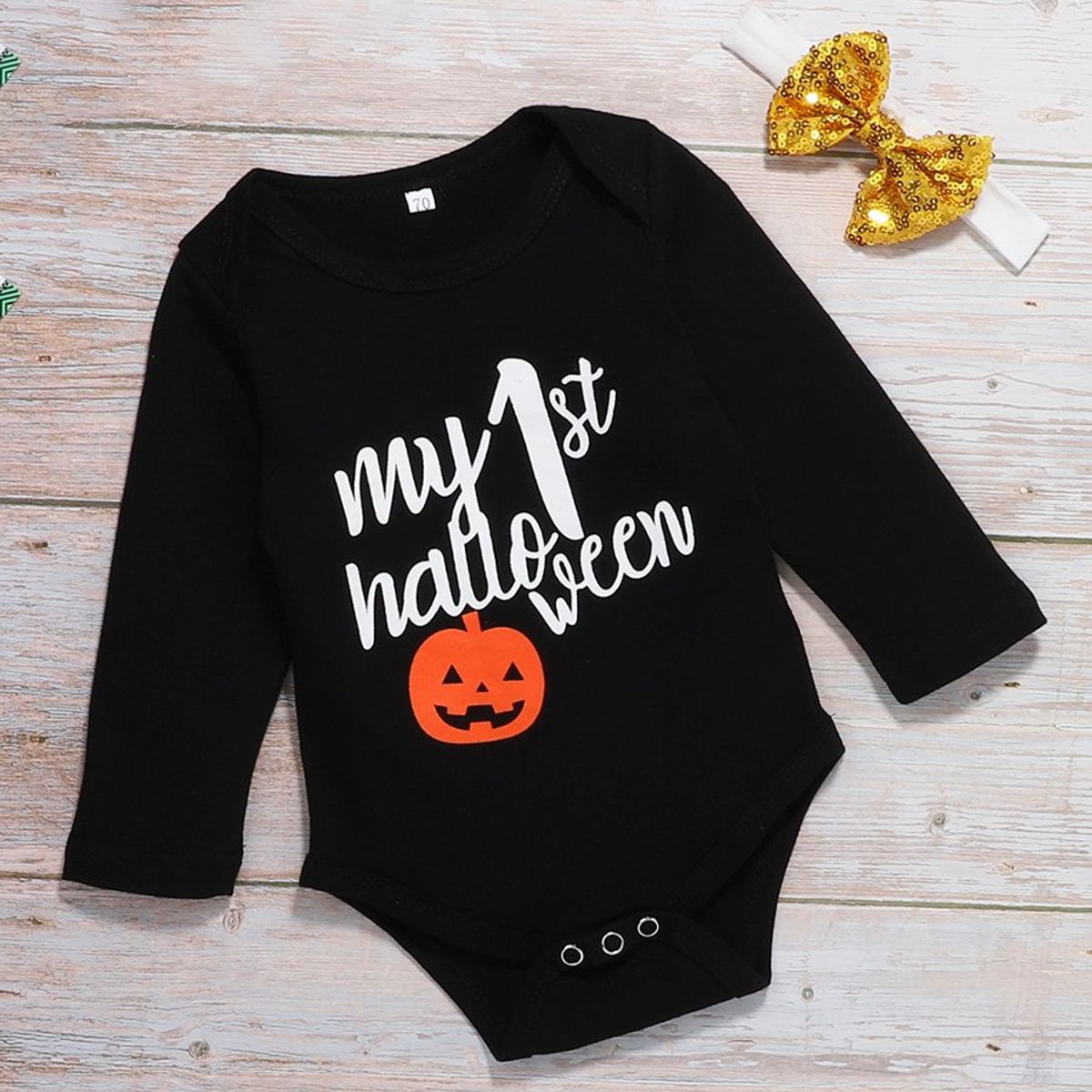 ANGO - Conjunto HALLOWEEN BEBÉ 3 pcs Negro Calabaza  My first Halloween Niña