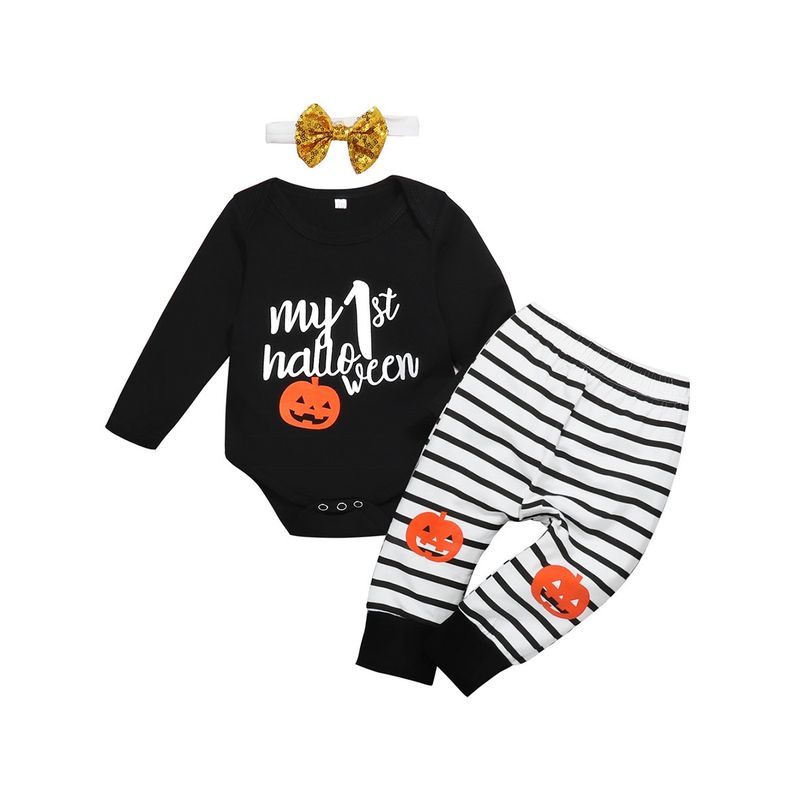 ANGO - Conjunto HALLOWEEN BEBÉ 3 pcs Negro Calabaza  My first Halloween Niña