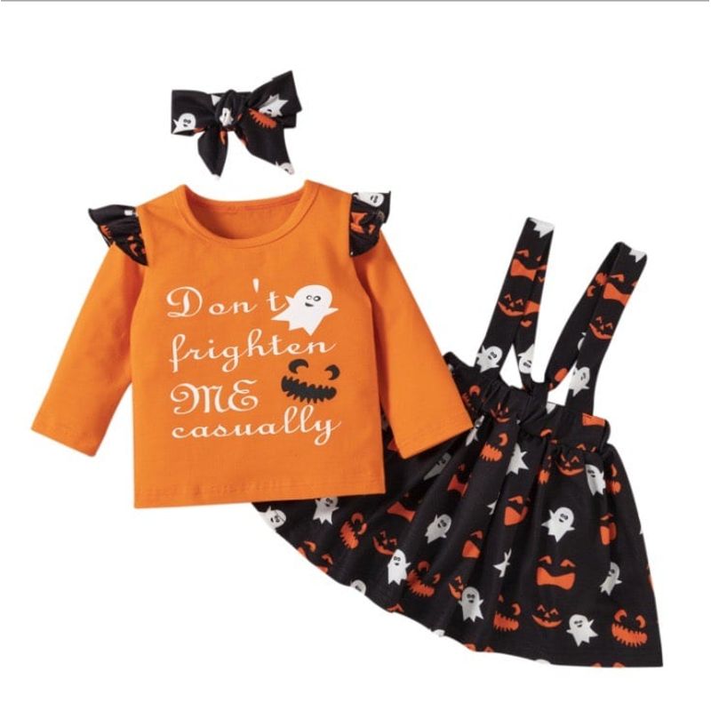 ANGO - Conjunto HALLOWEEN BEBÉ 3 pcs Don't Frighten me Naranja niña