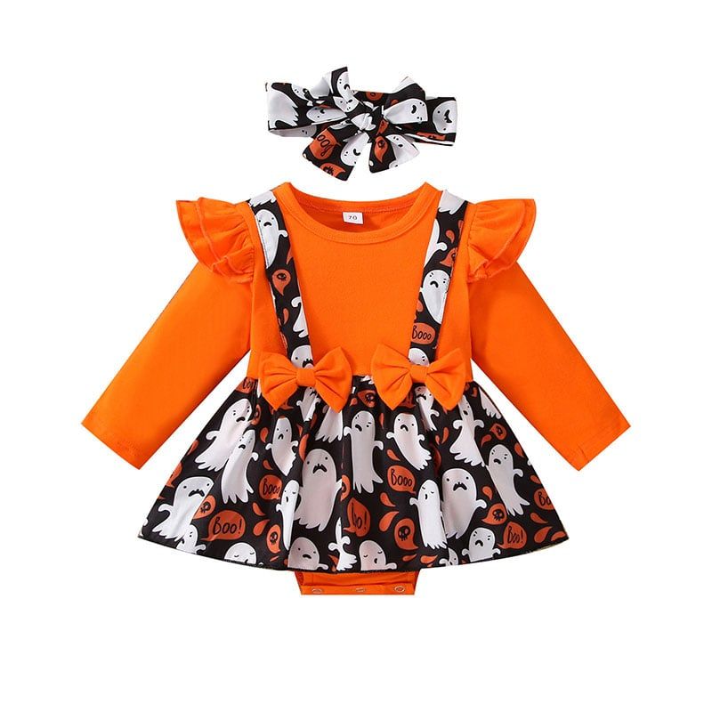 ANGO - Conjunto HALLOWEEN BEBÉ 2 pcs Vestido BOO Fantasma Naranja niña
