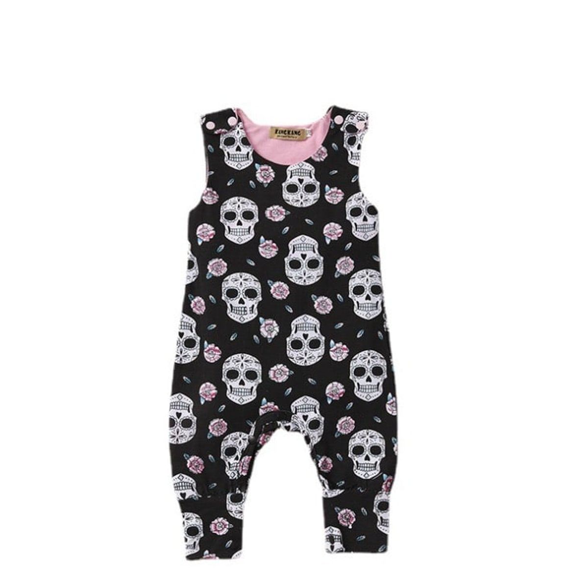 ANGO - Conjunto HALLOWEEN BEBÉ 2 pcs Jardinera Calavera Rosas y Cintillo Niña