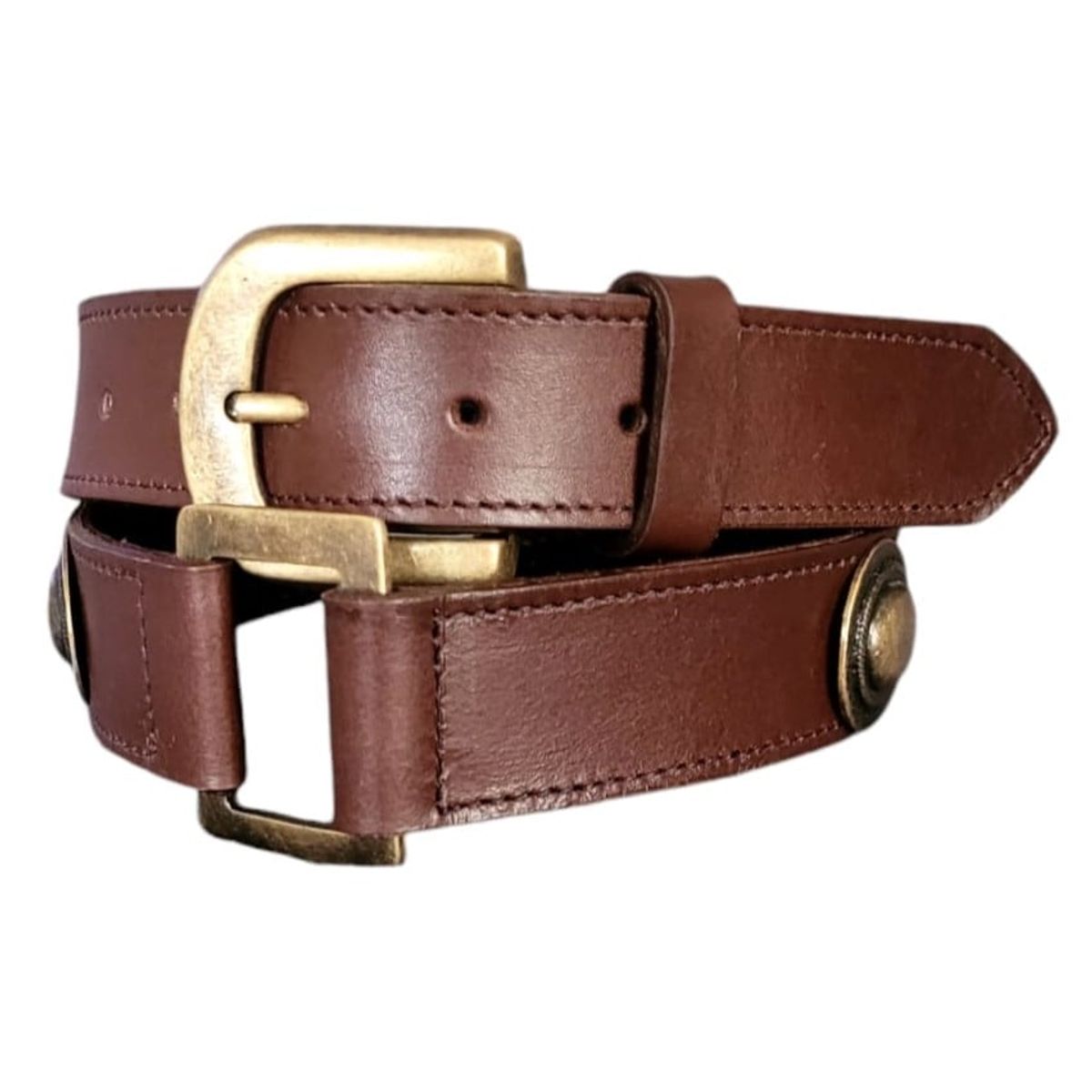 XONA DISEÑO - Cinturón Mujer Cuero Café Aplicación Bronce