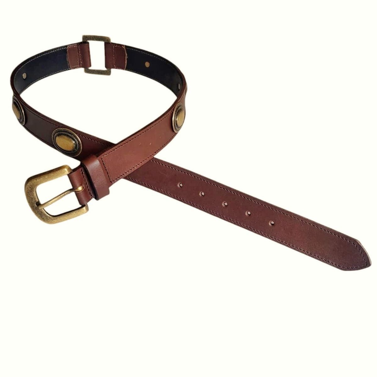 XONA DISEÑO - Cinturón Mujer Cuero Café Aplicación Bronce