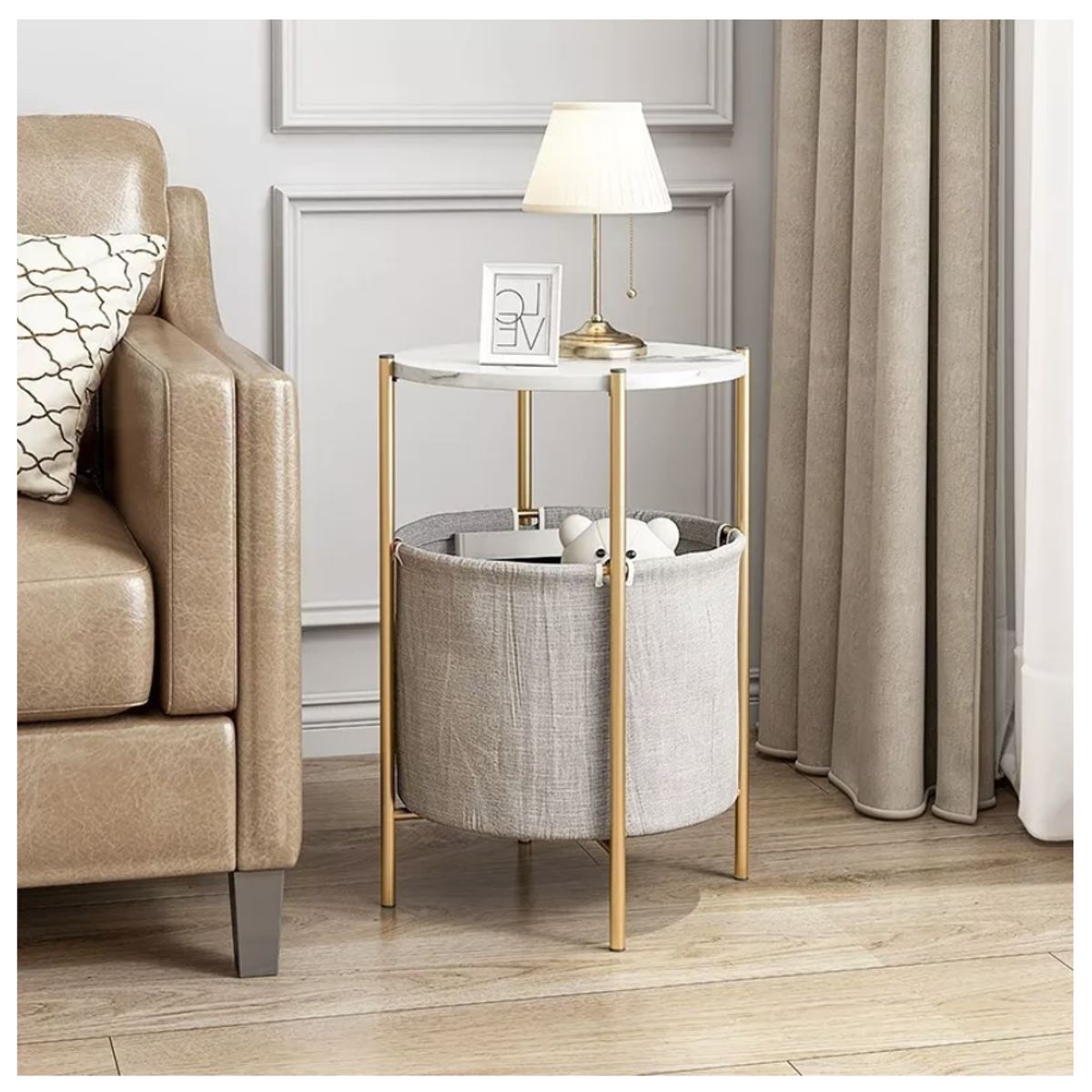 HOMER DESIGN - Mesa De Centro Lateral Con Bandeja De Tela Multifuncional