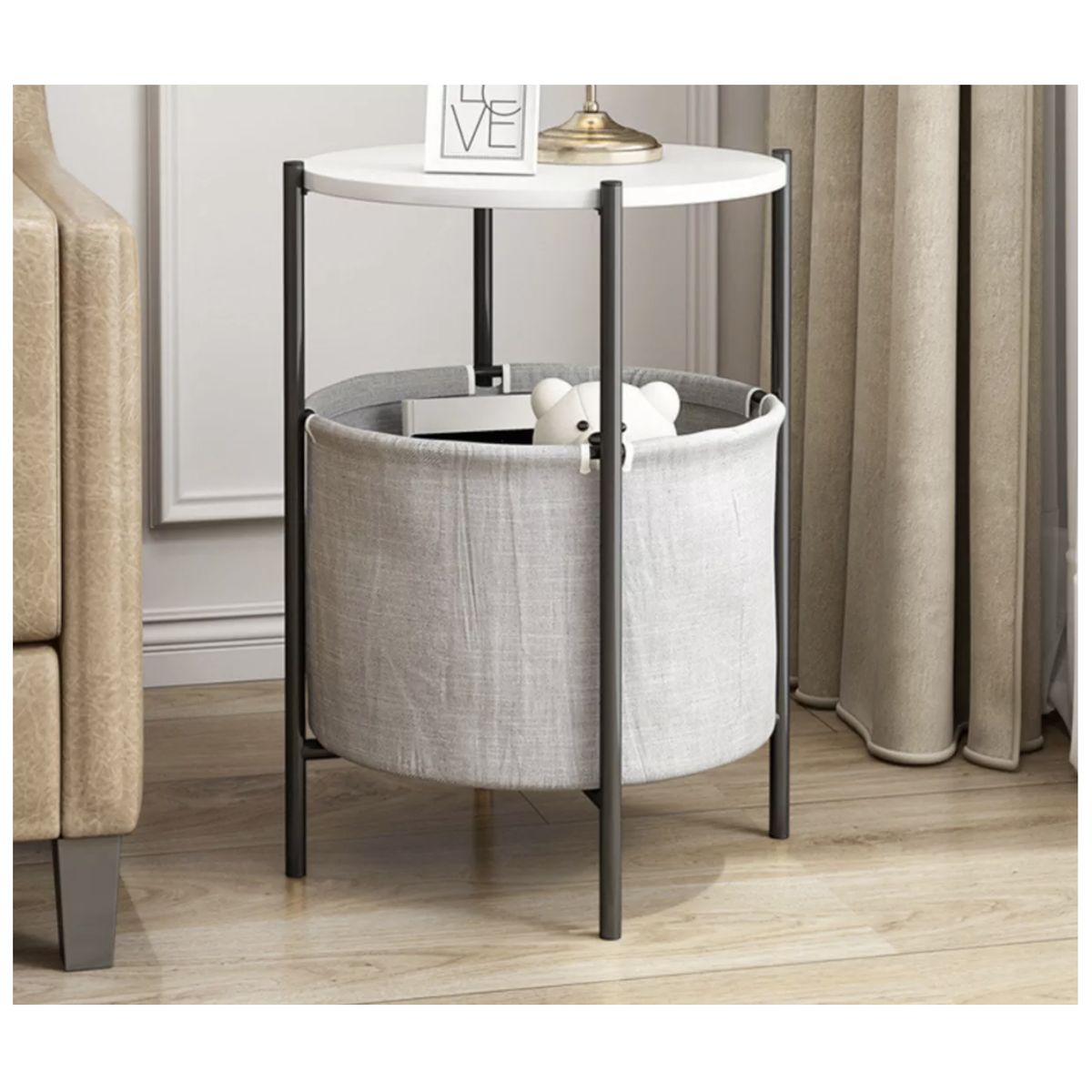 HOMER DESIGN - Mesa De Centro Lateral Con Bandeja De Tela Multifuncional