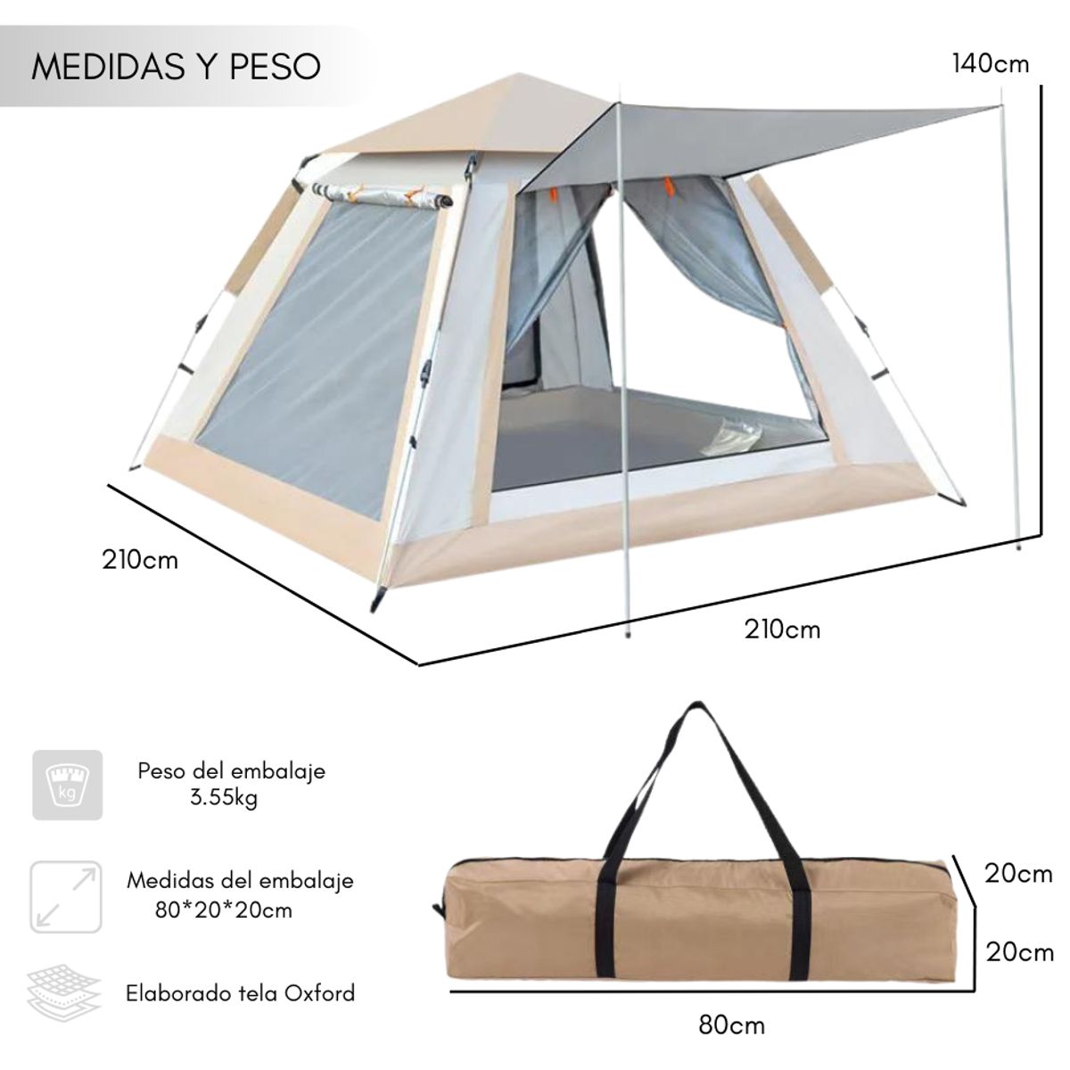 GENERICO - Carpa Camping 6-8 Personas Familiar Impermeable 210x210x125c