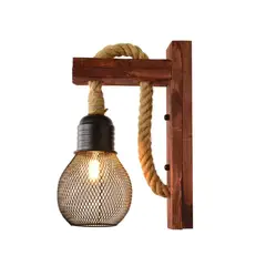 GENERICO - Lámpara Aplique De Madera Con Cuerda Y Jaula