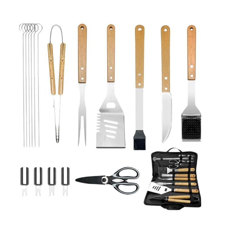 CRUSEC - Set De 18 Piezas Utensilios Parrillero Asado Acero Inoxidable