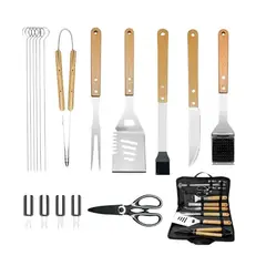 CRUSEC - Set De 18 Piezas Utensilios Parrillero Asado Acero Inoxidable