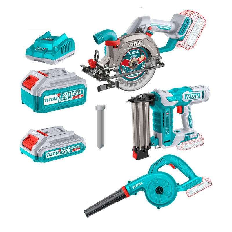 TOTAL TOOLS - Pack 3 Herramientas Inalámbricas 20v + Bat 2ah + Bat 4ah + Carg TOTAL