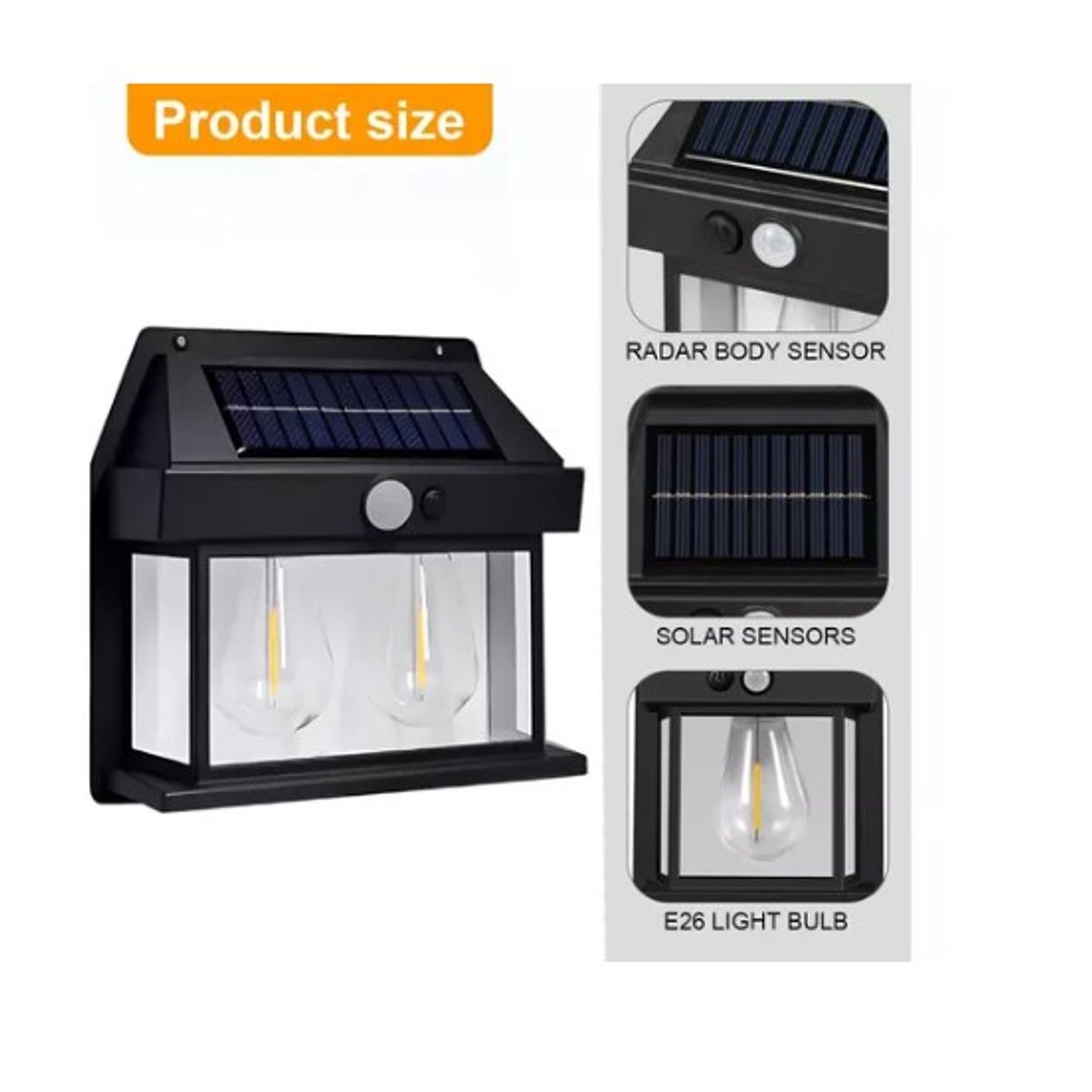 ESHOPANGIE - Aplique Lampara Solar Impermeable Con Sensor Vintage 2led