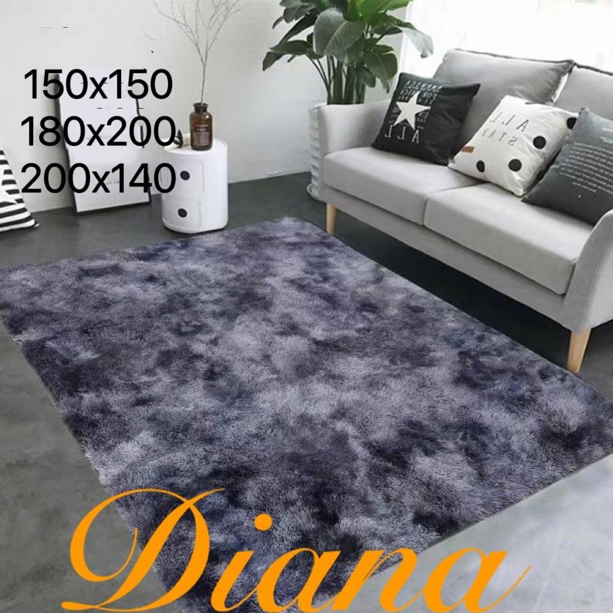 GENERICO - Alfombra peluda tipo Shaggy 180cm x 200cm Gris Jaspeado