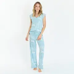 BARBIZON - Pijama Dame Pantalon Largo Celeste