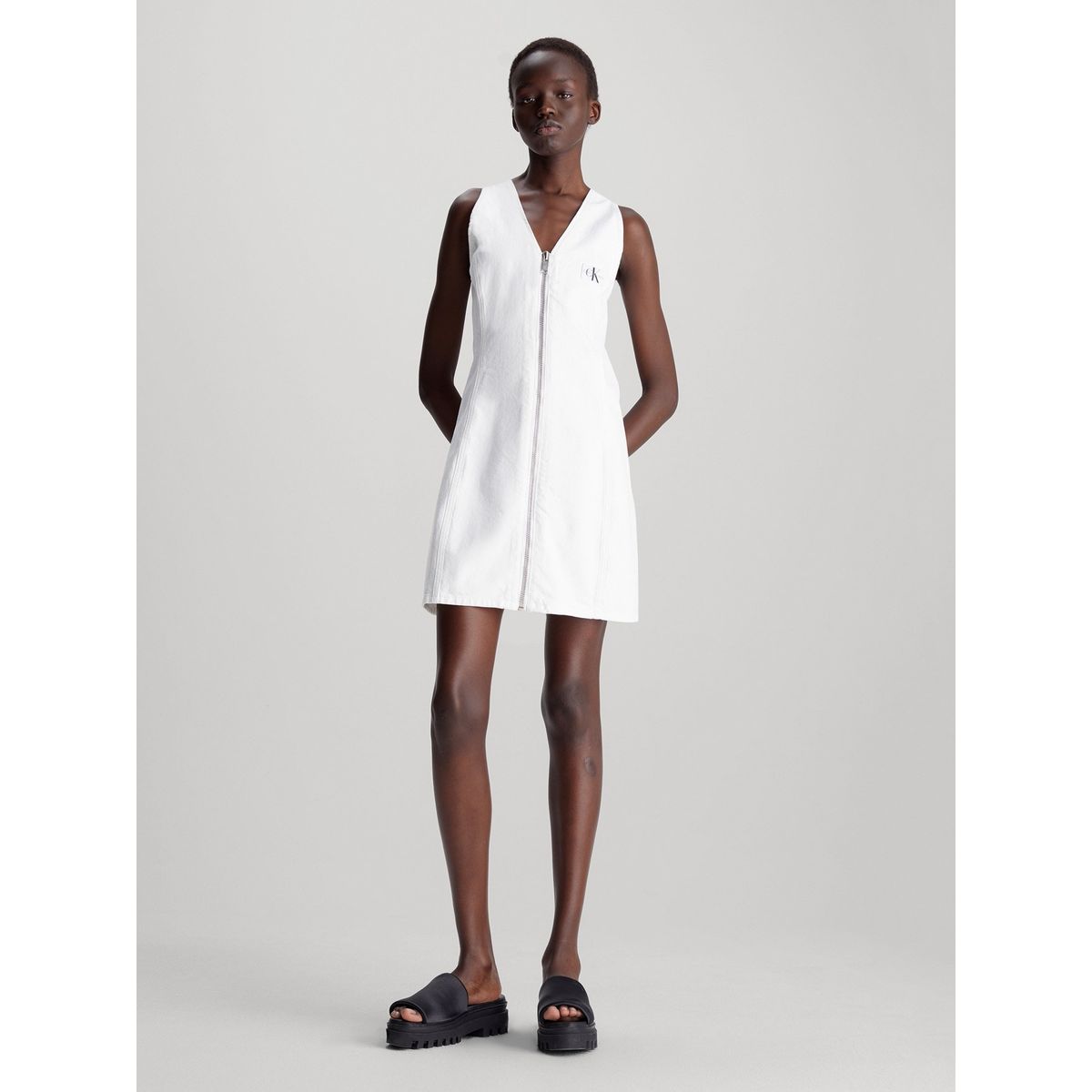 CALVIN KLEIN - Vestido Zip Through Denim Blanco Calvin Klein