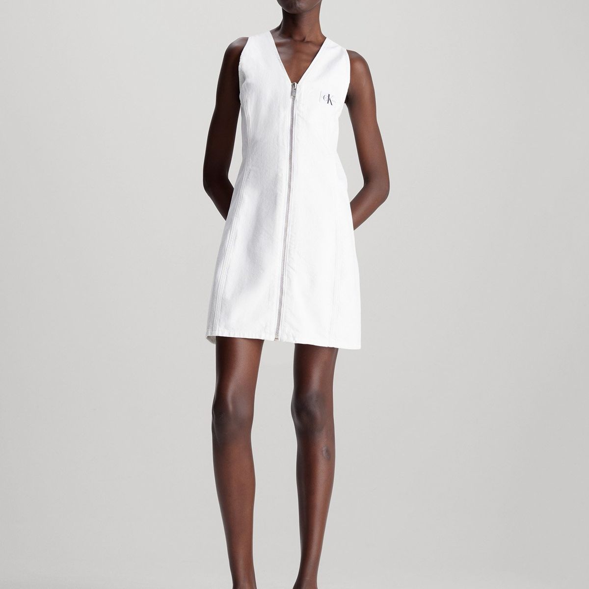 CALVIN KLEIN - Vestido Zip Through Denim Blanco Calvin Klein