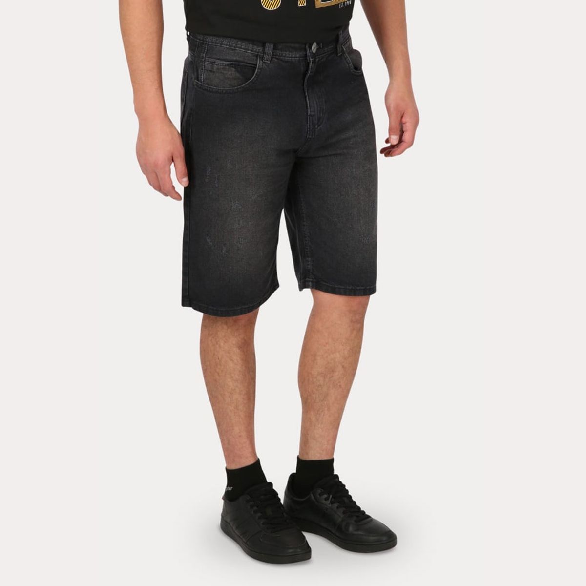 GANGSTER - Bermuda Denim Liso Den Negro  Gangster