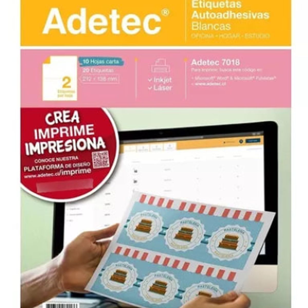 ADETEC - 20 Etiquetas Adhesivas Inkjet/laser 212x138 mm 10 Hojas
