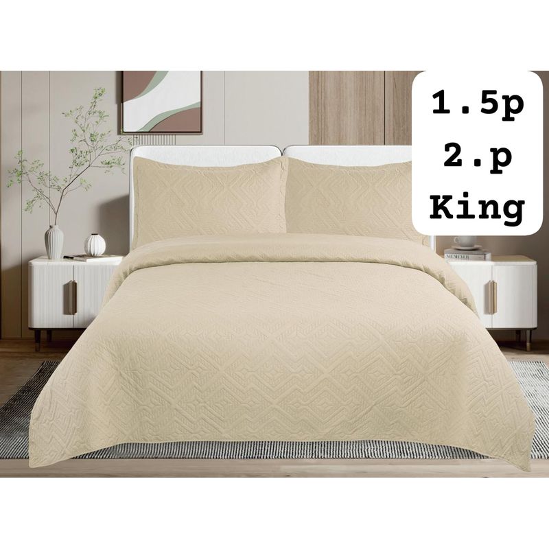 GENERICO - Cobertor de verano tipo Quilt con fundas  - 2 Plazas Beige